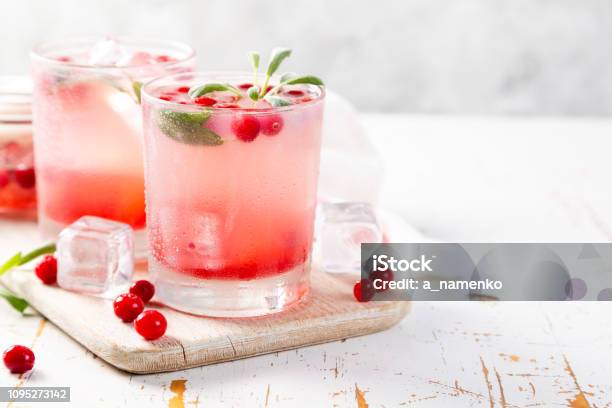 Cranberry And Sage Cocktail Drinking Vinegar Stock Photo - Download Image Now - Drink, Alcohol - Drink, Cranberry