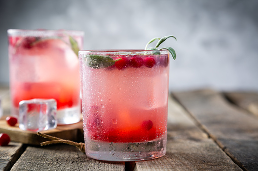 Cranberry and sage cocktail, drinking vinegar, copy space