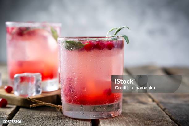 Cranberry And Sage Cocktail Drinking Vinegar Stock Photo - Download Image Now - Cocktail, Cranberry, Alcohol - Drink