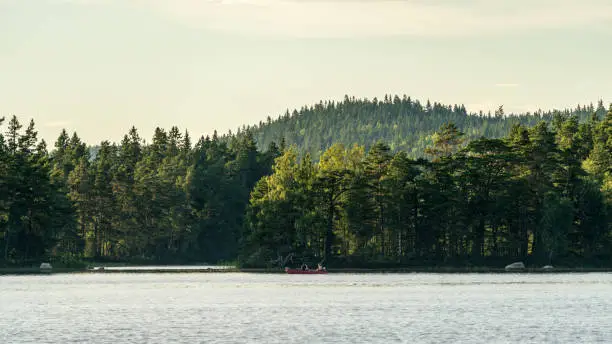 Fishing from a boat on a lake in Sweden