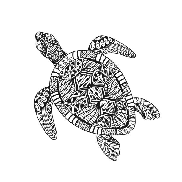 Isolated Hand Drawn Black Outline Abstract Ornate Turtle On White  Background Ornament Of Curve Lines Page Of Coloring Book Stock Illustration  - Download Image Now - iStock