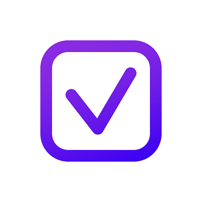 The web icon of a Checkbox icon. Thin Checkmark. Purple gradient....
