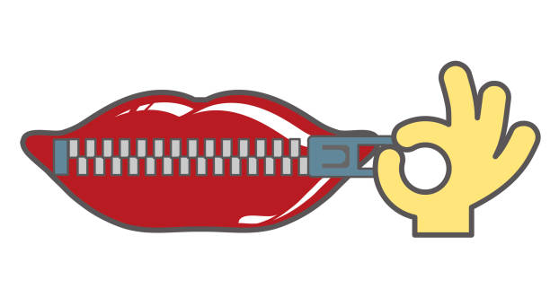 illustrazioni stock, clip art, cartoni animati e icone di tendenza di zip il labbro - stile logo - avere la bocca cucita
