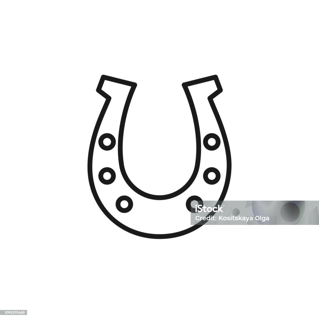 Black isolated outline icon of horseshoe on white background. Line Icon of horseshoe. Symbol of luck. Black isolated outline icon of horseshoe on white background. Line Icon of horseshoe. Symbol of luck Abstract stock vector