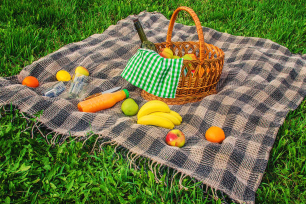 istock Plaid for a picnic on the grass. Selective focus. 1095298554