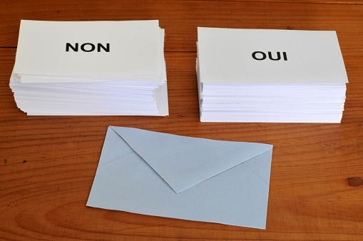 concept of referendum with envelopes and ballots yes and no