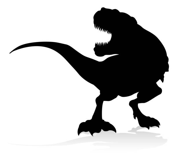 t рекс динозавр силуэт - siloette stock illustrations