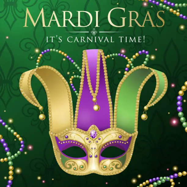 Vector illustration of Mardi Gras Jester Mask Party