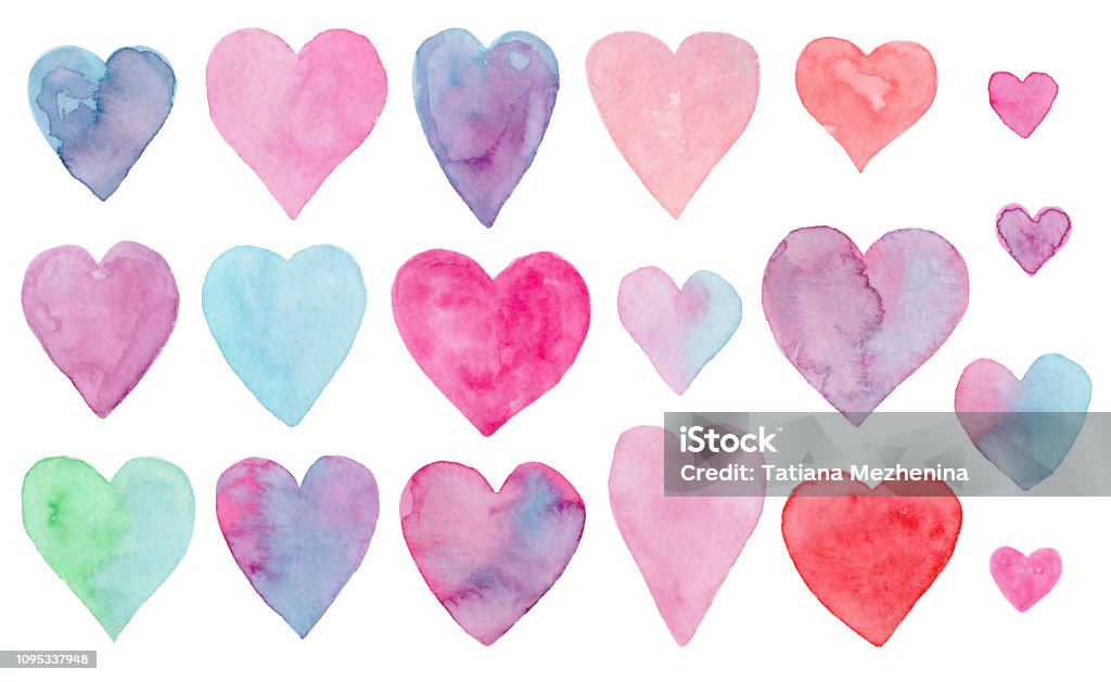 Brillant jeu de coeurs aquarelle pour Saint Valentin - Illustration de Coeur - Symbole d'une idée libre de droits