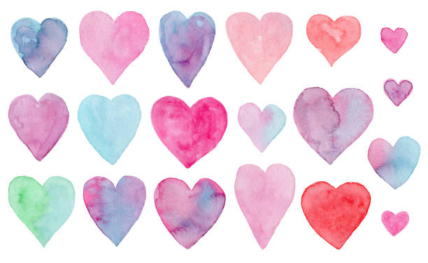 ilustrações de stock, clip art, desenhos animados e ícones de bright set of watercolor hearts for valentines day - watercolor paper illustrations