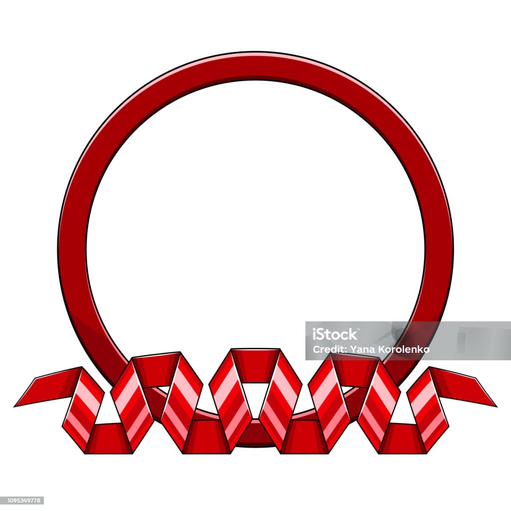 Round Red Ribbon Frame Decorative Round Red Frame With Curved Down Spiral Ribbon Vector ...