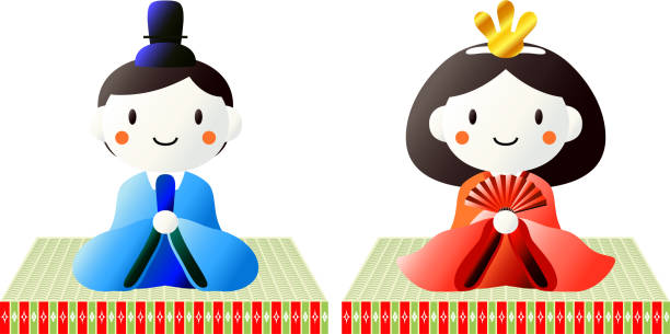 istock Japanese Gradation cute Hina dolls on tatami sheet 1095369346