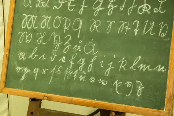 Old blackboard with old alphabet