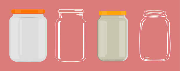 illustrations, cliparts, dessins animés et icônes de bocal en verre vide sans transparence - jar