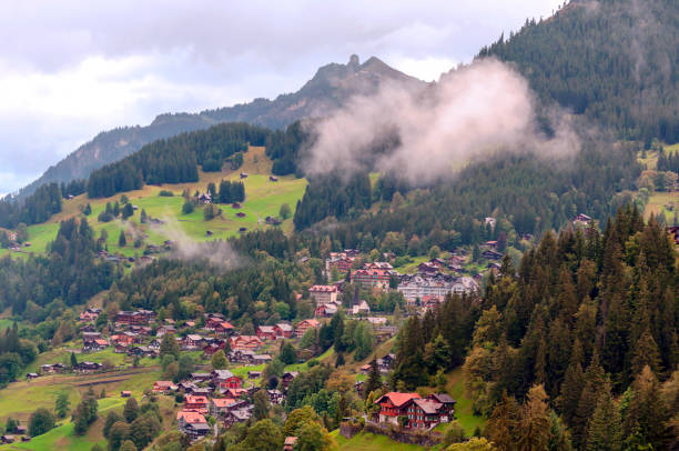 cidade dos alpes - hill grindelwald village landscape - fotografias e filmes do acervo