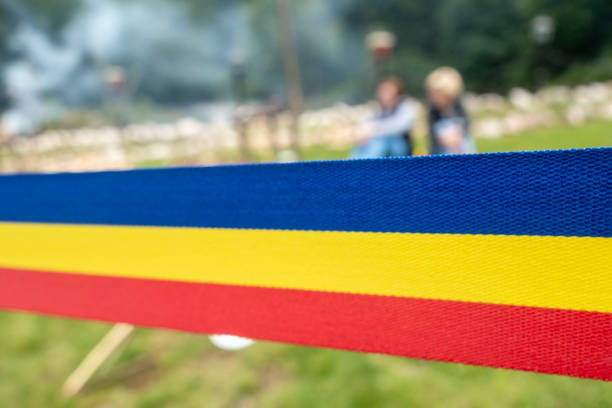 Large display of the Romania flag