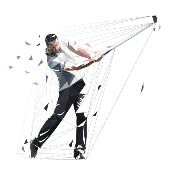 Vector illustration of Golf player, low polygonal golfer, isolated vector illustration. Golf swing