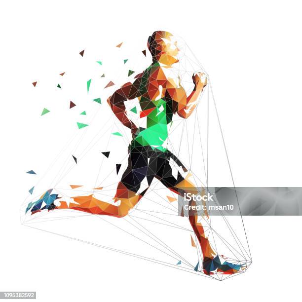 Running Homme Illustration Vectorielle Géométriques Polygonales Faible Run Athlète Sprint Vecteurs libres de droits et plus d'images vectorielles de Courir