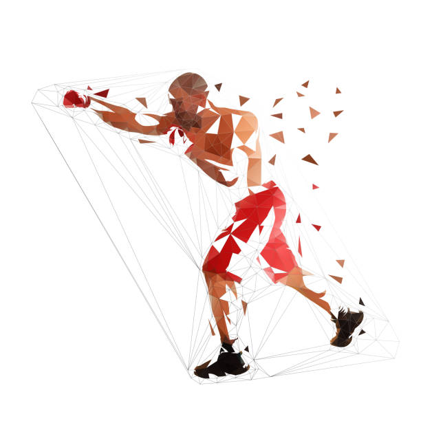 Box fighter punch, isolated low polygonal illustration. Geometric fighter Box fighter punch, isolated low polygonal illustration. Geometric fighter boxing sport illustrations stock illustrations