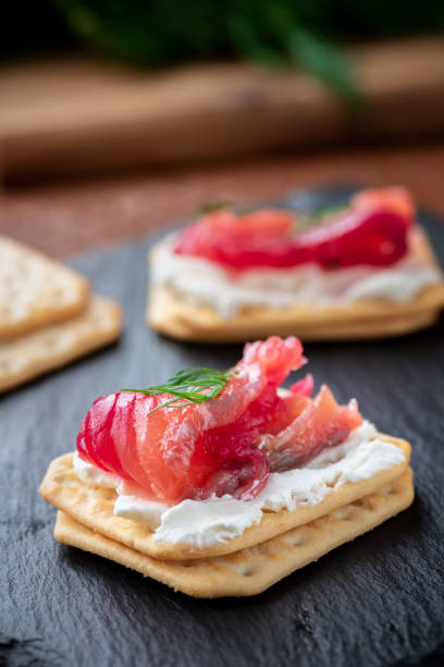 Appetizer cracker with salmon