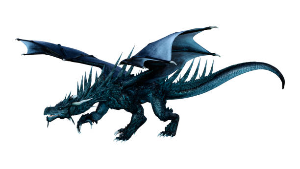 istock 3D illustration black fantasy dragon on white 1095396372
