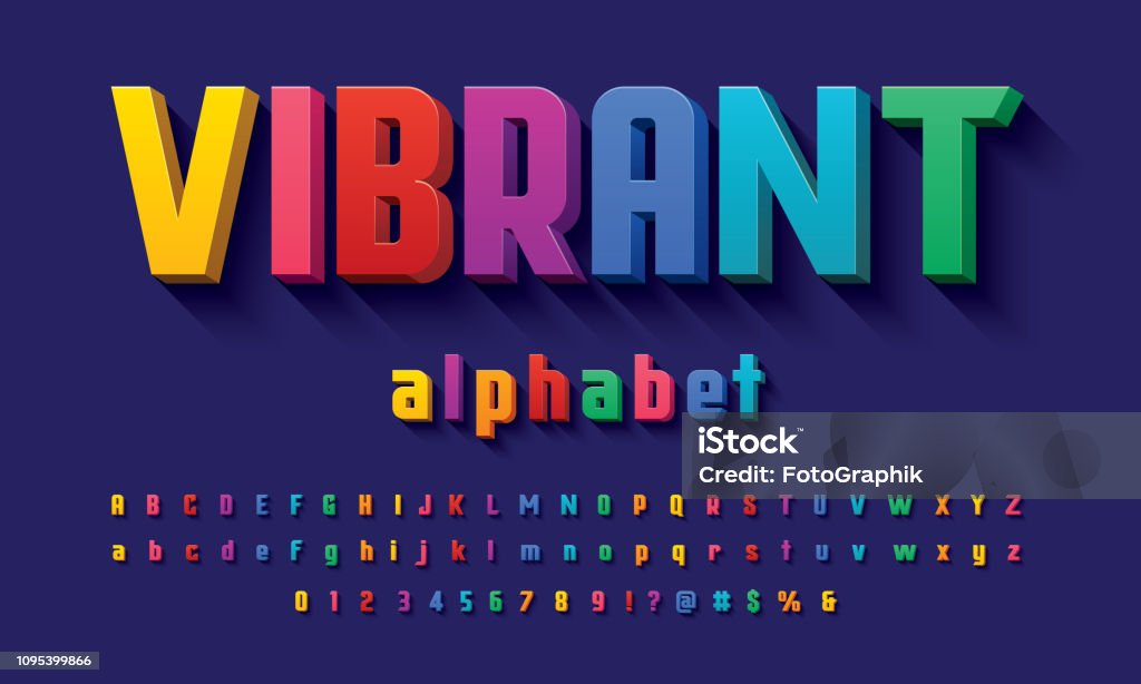 3D of the Vector of 3D bold colorful alphabet design Three Dimensional stock vector