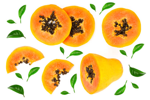 istock ripe papaya and slice isolated on a white background. Top view. Flat lay 1095404874