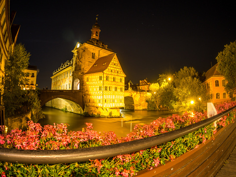 Bamberg town hall at night in wide angle