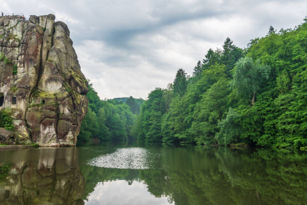 Pond  in Teutoburg Forest nearby Externsteine rocks, Germany .