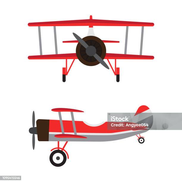 Aeroplani Vintage O Modelli Di Cartoni Animati Di Aerei Retrò Isolati Su Sfondo Bianco - Immagini vettoriali stock e altre immagini di Aeroplano