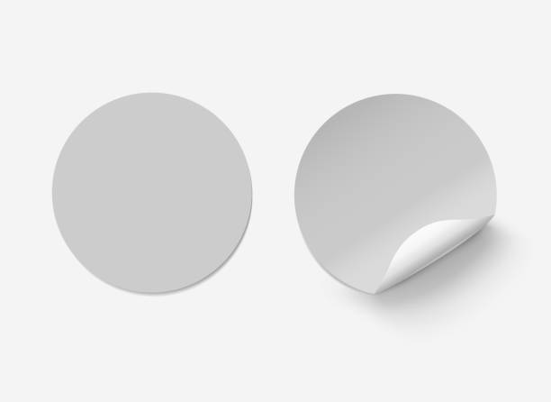 istock Vector white realistic grey round paper adhesive stickers with curved corner on transparent background. 1095421812