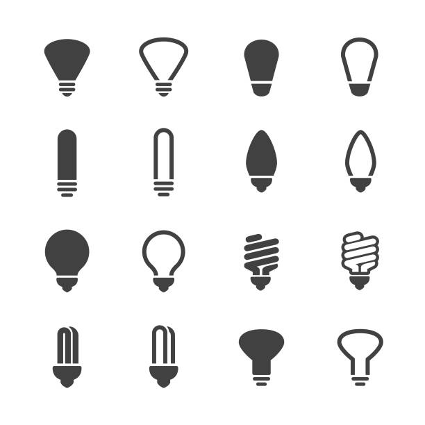 ilustraciones, imágenes clip art, dibujos animados e iconos de stock de iconos de la bombilla - serie acme - compact fluorescent lightbulb