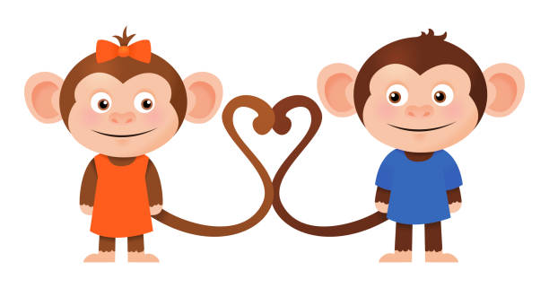 Romantic Monkey Couple Valentines Day Stock Illustration - Download Image  Now - Monkey, Valentine's Day - Holiday, Animal - iStock