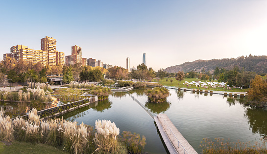 Vista panorámica de la ciudad Parque Bicentenario y Santiago - Santiago, Chile photo
