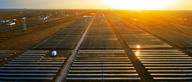 istock Solar photovoltaic in the sunset 1095465124