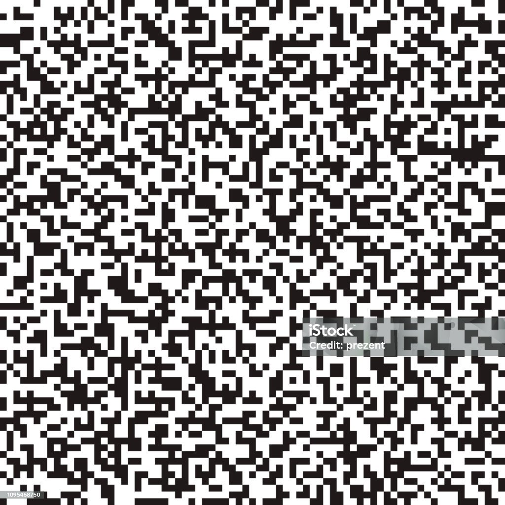 원활한 추상 흑백 흑백 배경입니다. 디지털 픽셀 노이즈 패턴 - 로열티 프리 QR코드 벡터 아트