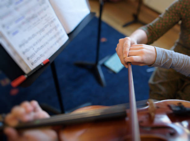istock A little Anne-Sophie is practicing on her violin with her teacher 1095475242