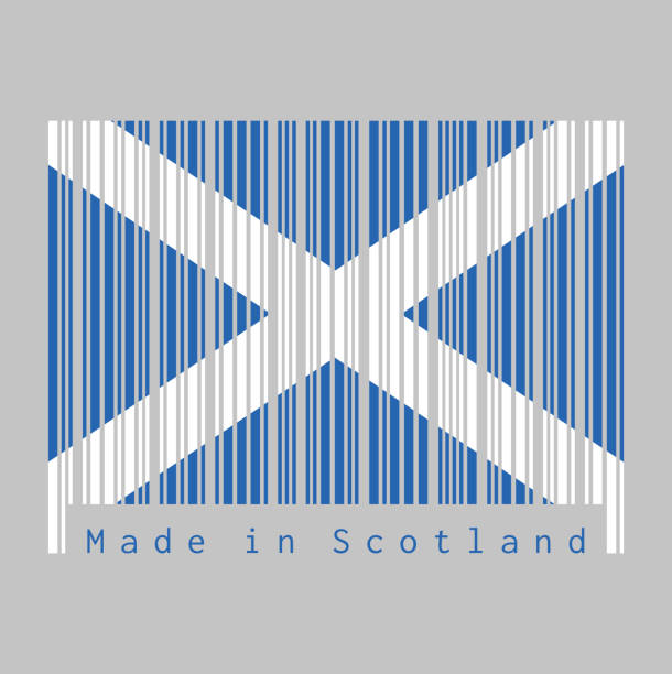 istock Barcode set the color of Scotland flag, it is a blue field with a white diagonal cross that extends to the corners. 1095483288