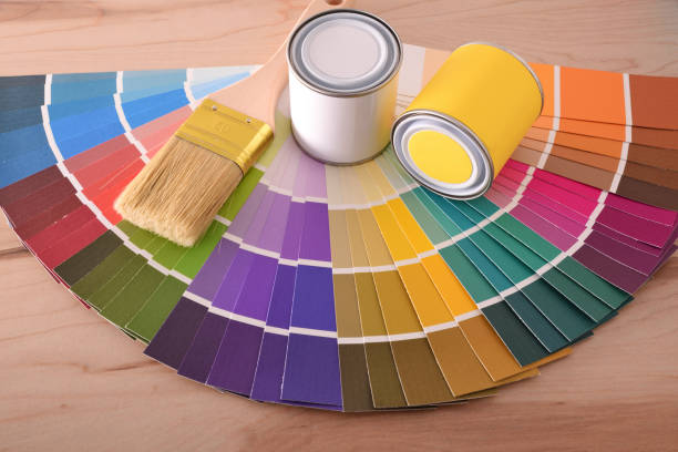 istock Composition with color chart in fan pots and brush top 1095489438