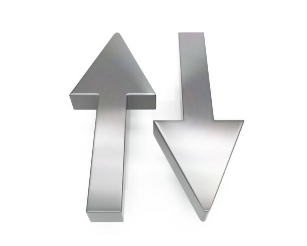 3d brushed metal upload/download icon over white background