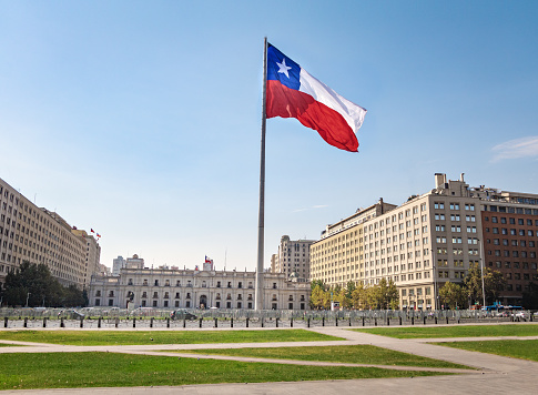Palacio de la Moneda y Bicentenario bandera chilena - Santiago, Chile photo