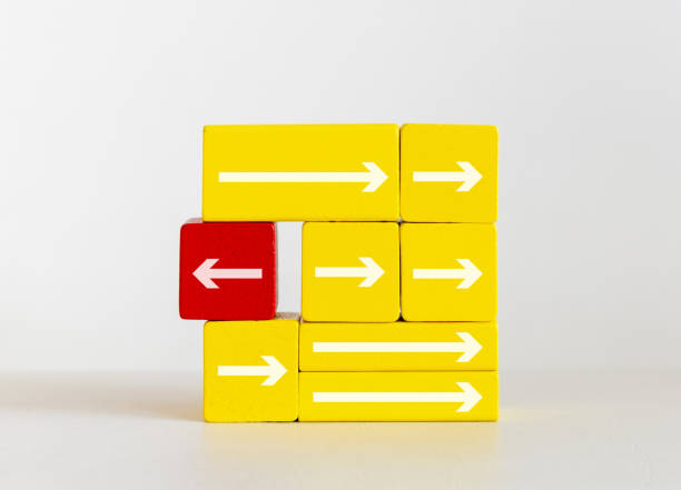 istock unique different arrow on wooden blocks toys, different leadership concept 1095506098