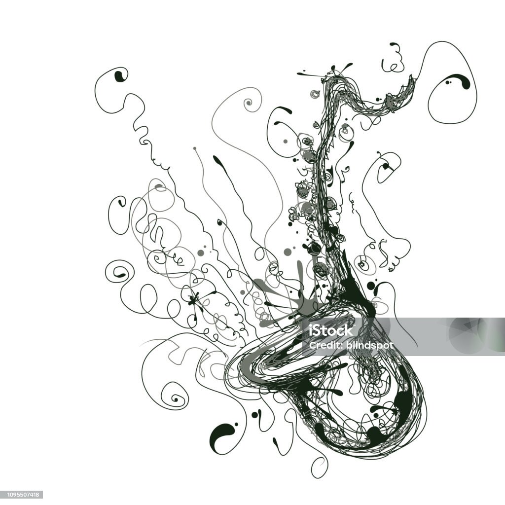 Saxaphone Expressive saxophone sketch Jazz Music stock vector