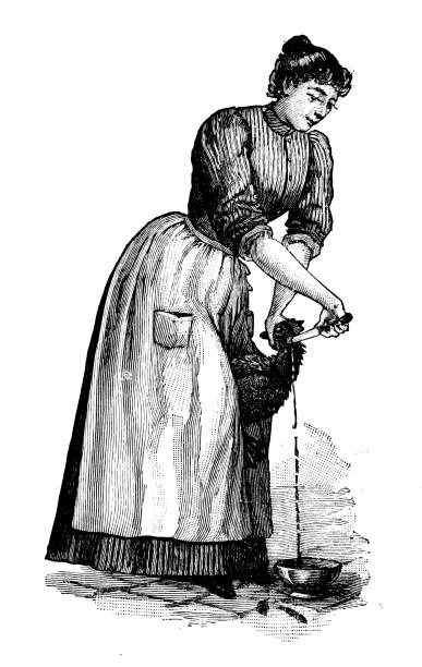 istock Antique old French engraving illustration: Woman killing chicken 1095512784