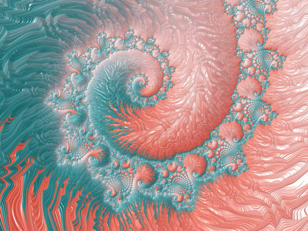 vie abstraite récif corallien coloré mer spirale modèle couleurs trendy fractal fine art - coral pink abstract paint photos et images de collection