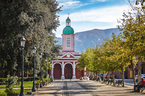 San Jose de Maipo, Chile - Apr 5, 2018: Church in San Jose de Maipo town at Cajon del Maipo - Chile