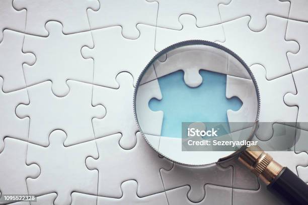 Searching Missing Piece Stock Photo - Download Image Now - Magnifying Glass, Failure, Lost