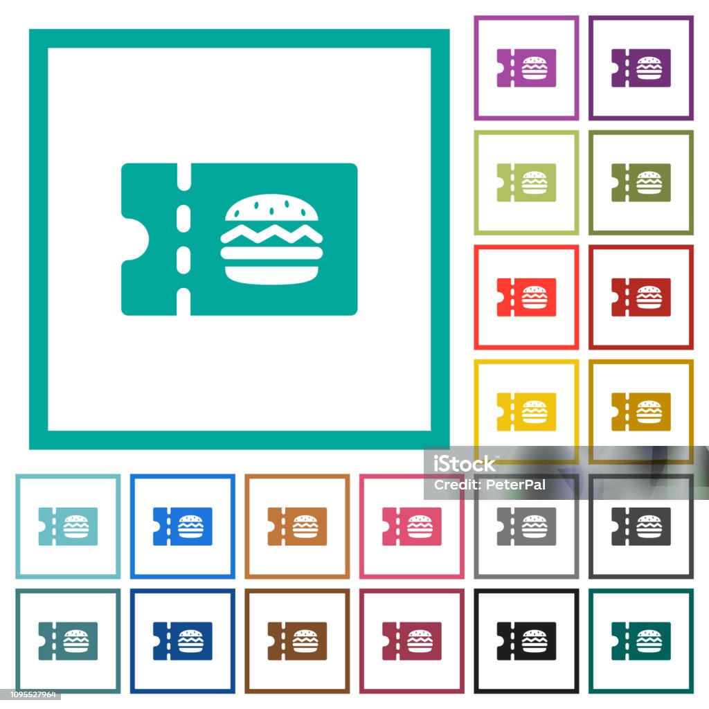Fast Food Restaurant Discount Coupon Flat Color Icons With Quadrant