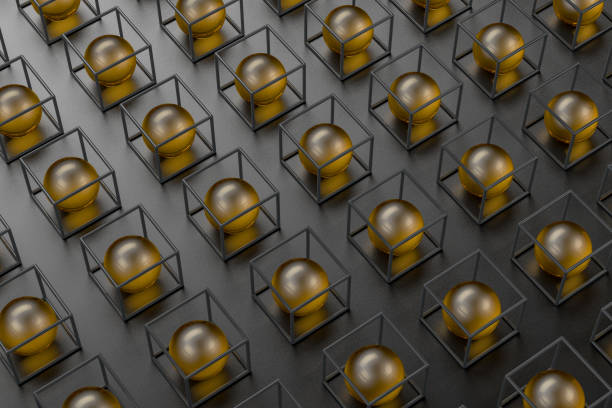 istock Abstract business background, spheres in cube cage, teamwork concept 1095532192