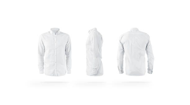 istock Blank white weared classic mens shirt with sleeve mockup set, 1095532254